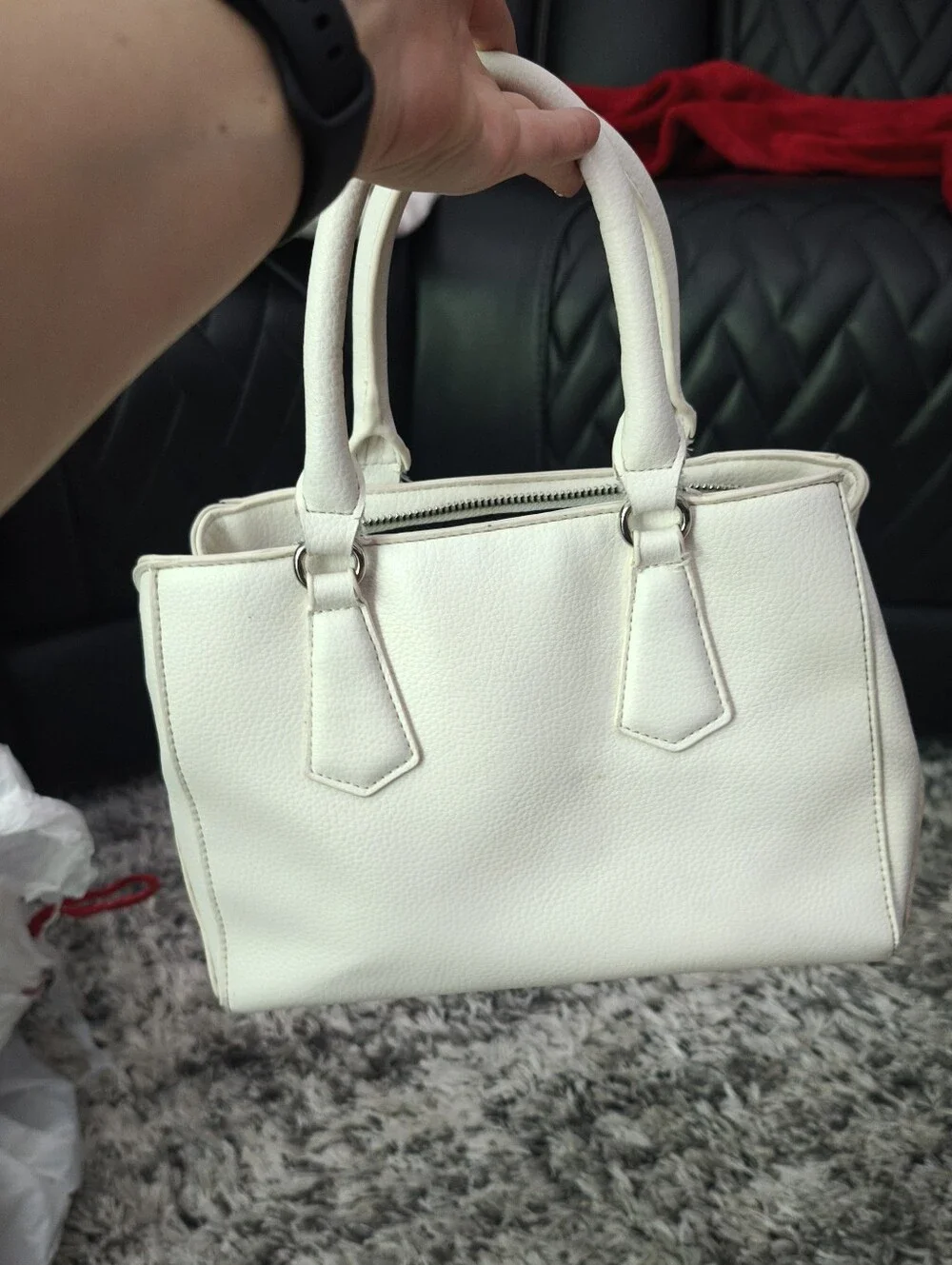 Steve Madden White Pebbled Leather Satchel
